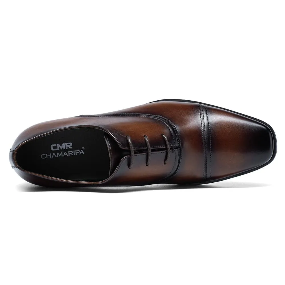 7 CM / 2.76 inches CMR CHAMARIPA Men's Brown Oxford Shoes with Higher Heels - Height Boosting Shoes