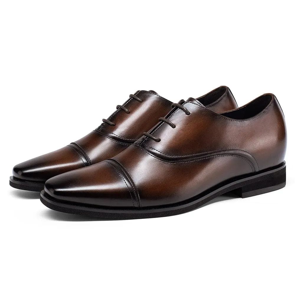 7 CM / 2.76 inches CMR CHAMARIPA Men's Brown Oxford Shoes with Higher Heels - Height Boosting Shoes