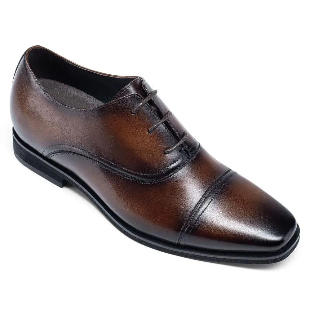 7 CM / 2.76 inches CMR CHAMARIPA Men's Brown Oxford Shoes with Higher Heels - Height Boosting Shoes