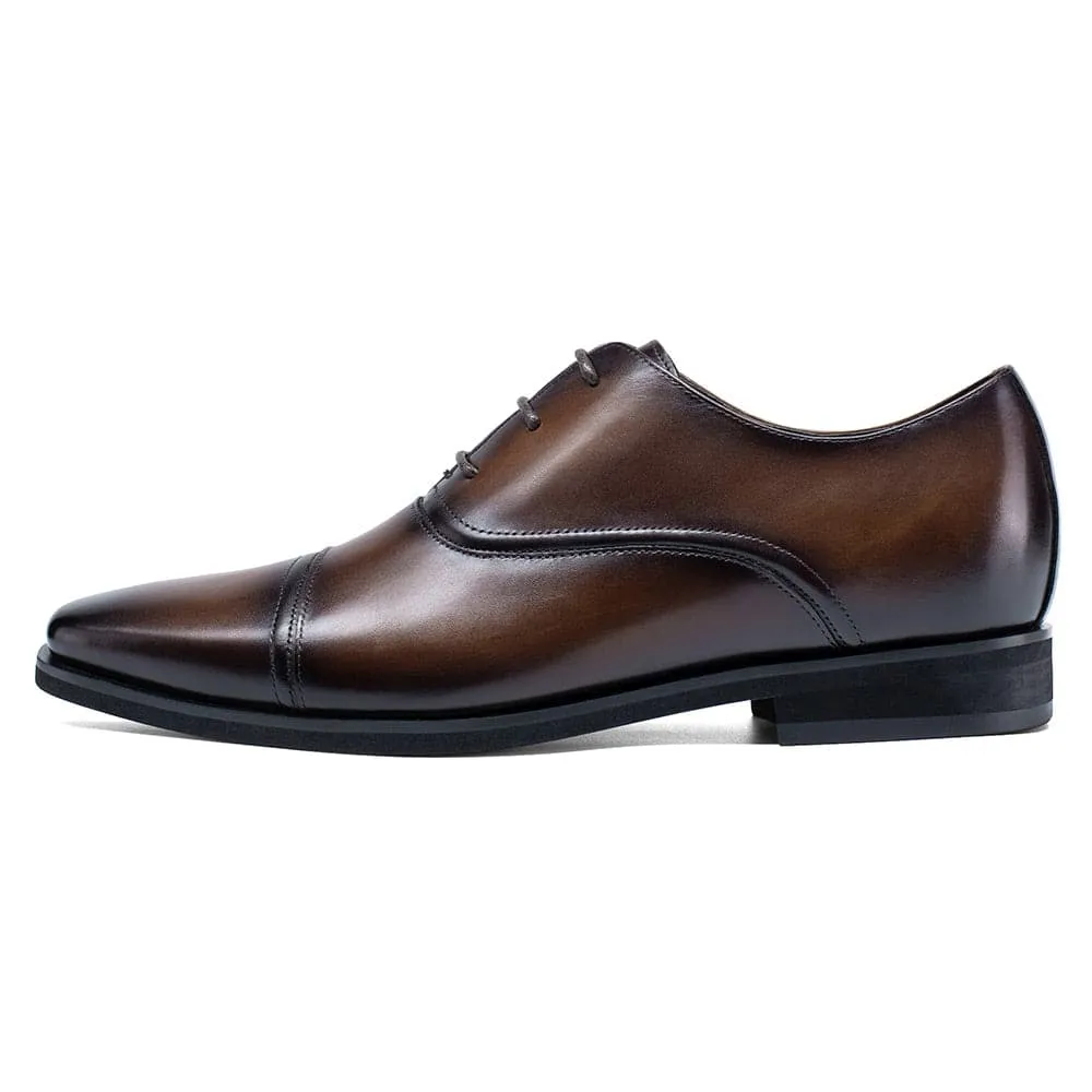 7 CM / 2.76 inches CMR CHAMARIPA Men's Brown Oxford Shoes with Higher Heels - Height Boosting Shoes