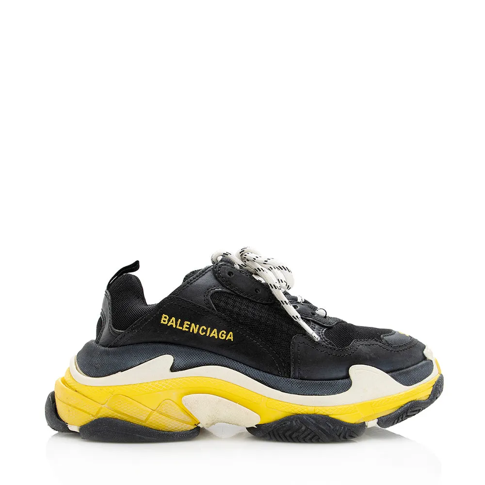 Balenciaga Calfskin Mesh Triple S Trainers Sneakers - Size 7 / 37 (SHF-18611)