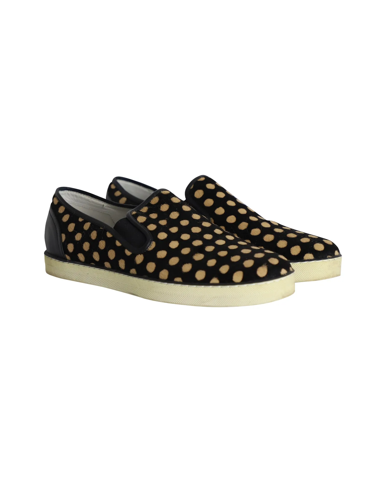 Bottega Veneta Polka-dot Pony-style Slip-on Sneakers in Black Calfskin Leather