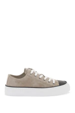 Brunello cucinelli suede sneakers with precious toe design