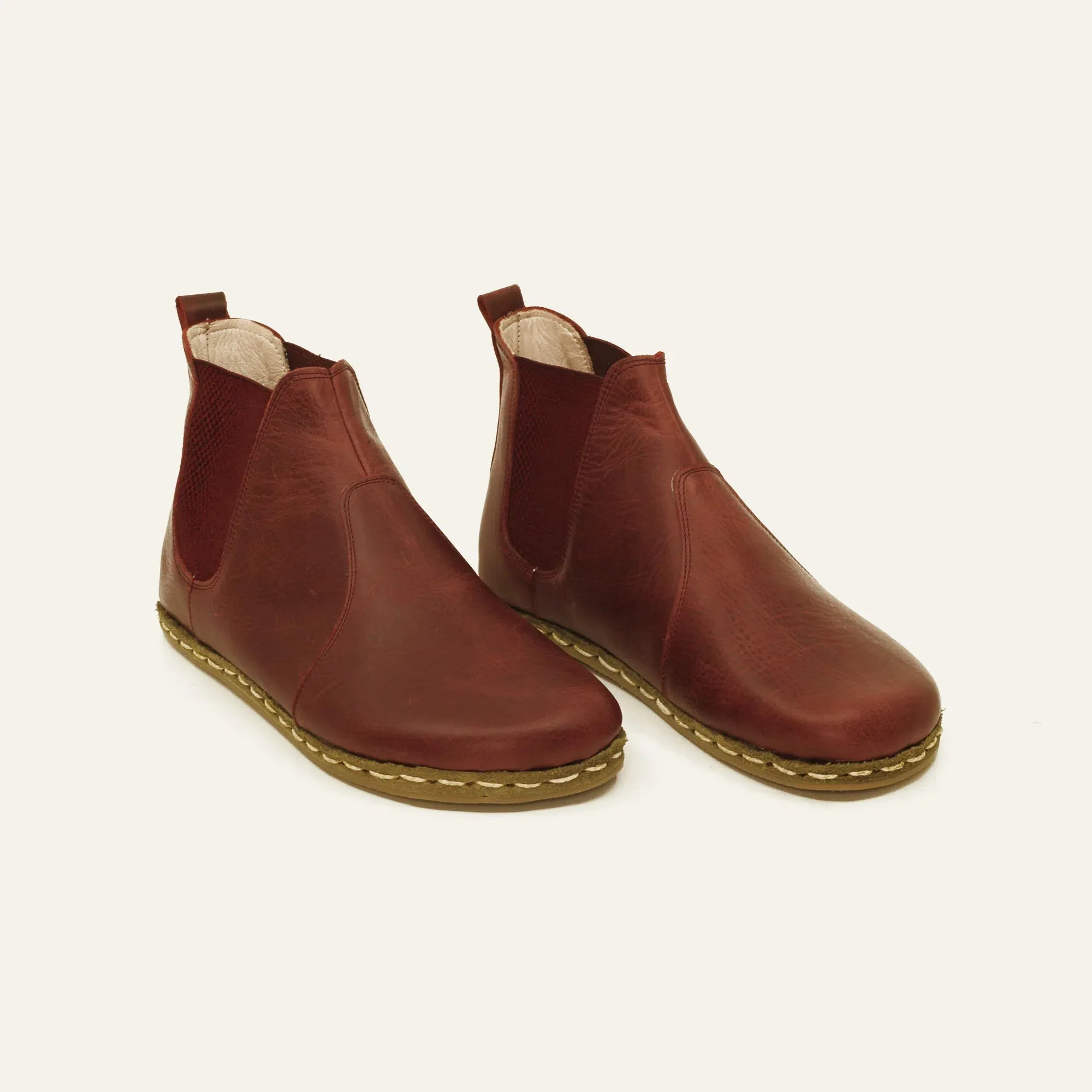 Chelsea Barefoot Boots Burgundy Handmade Women's