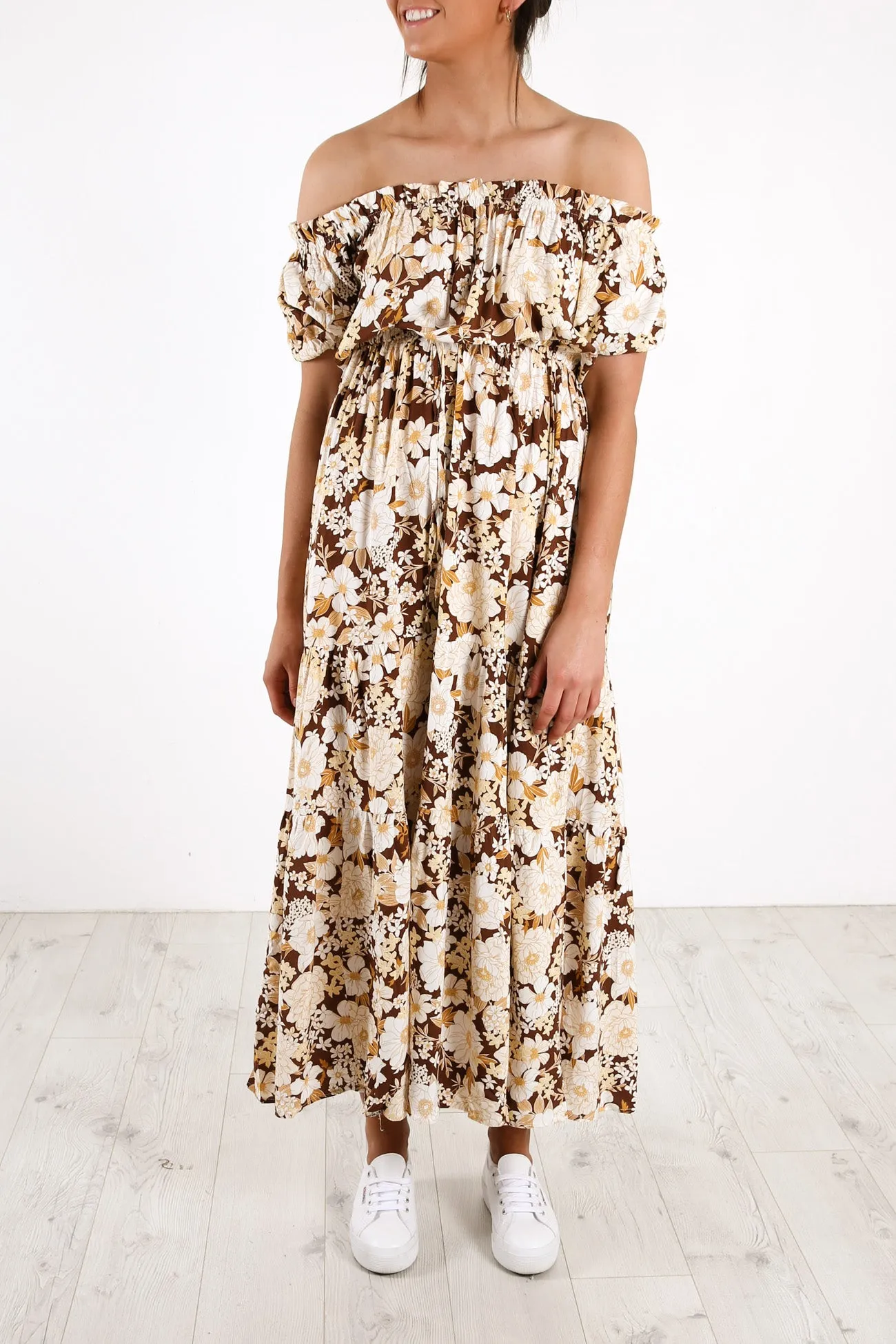 Cubana Maxi Dress Brown Floral