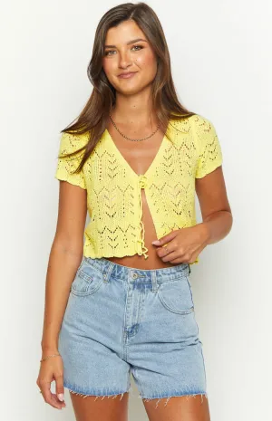 Dahlia Yellow Front Tie Cardigan