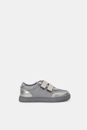 Girls Silver Diamante Velcro Sneaker