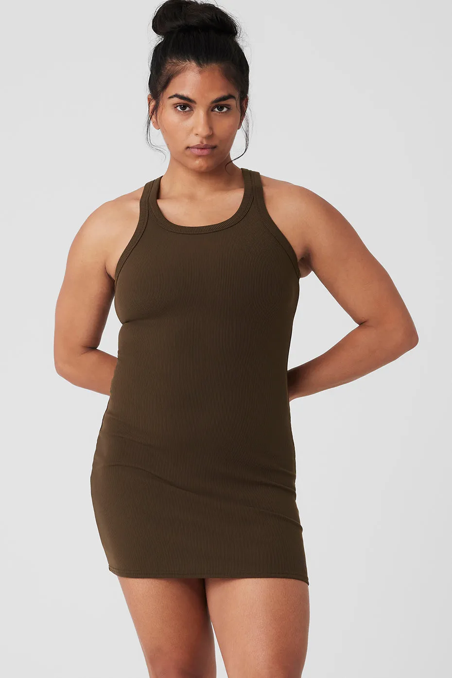 Goddess Ribbed Go-To Dress - Espresso