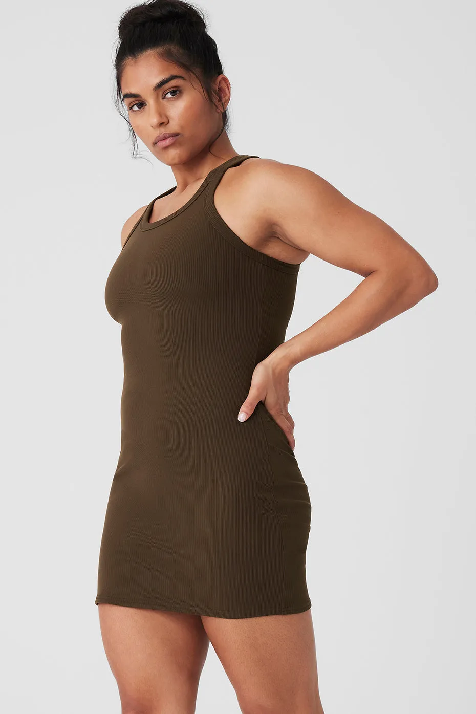 Goddess Ribbed Go-To Dress - Espresso