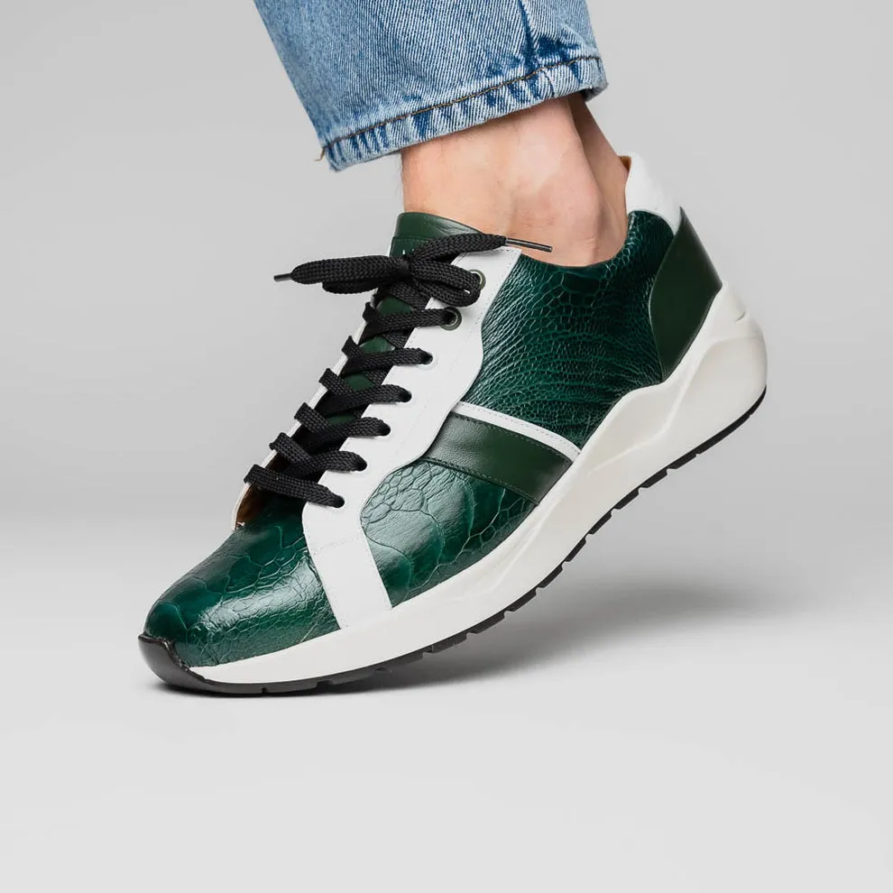 Marco Di Milano Lyon Men's Shoes Green & White Calf-Skin / Ostrich Casual Sneakers (MDM1071)