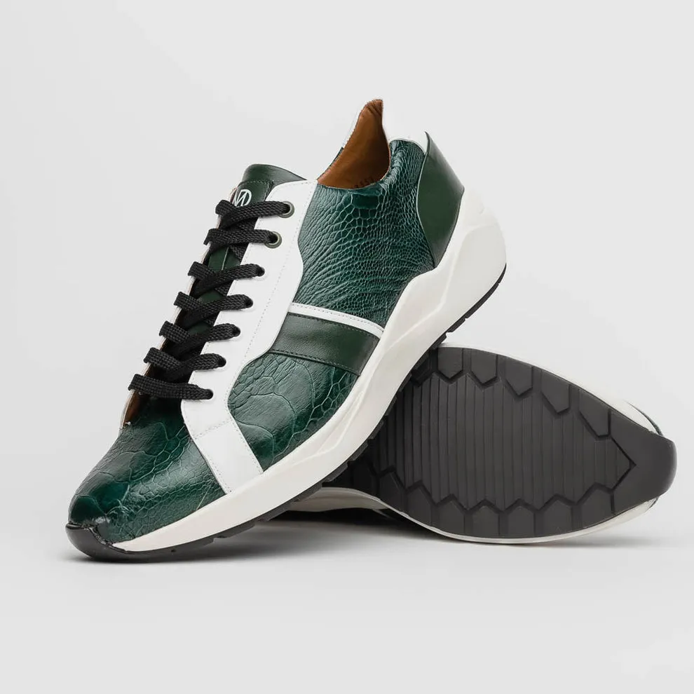 Marco Di Milano Lyon Men's Shoes Green & White Calf-Skin / Ostrich Casual Sneakers (MDM1071)