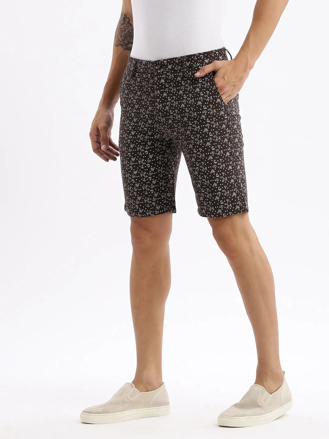 Men Graphic Brown Cotton Shorts