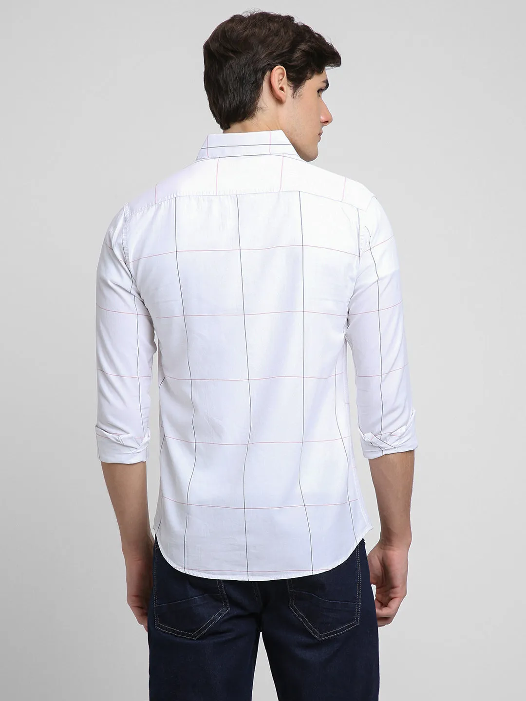 Men's Regular Collar Regular Fit Checks White Casual Shirts