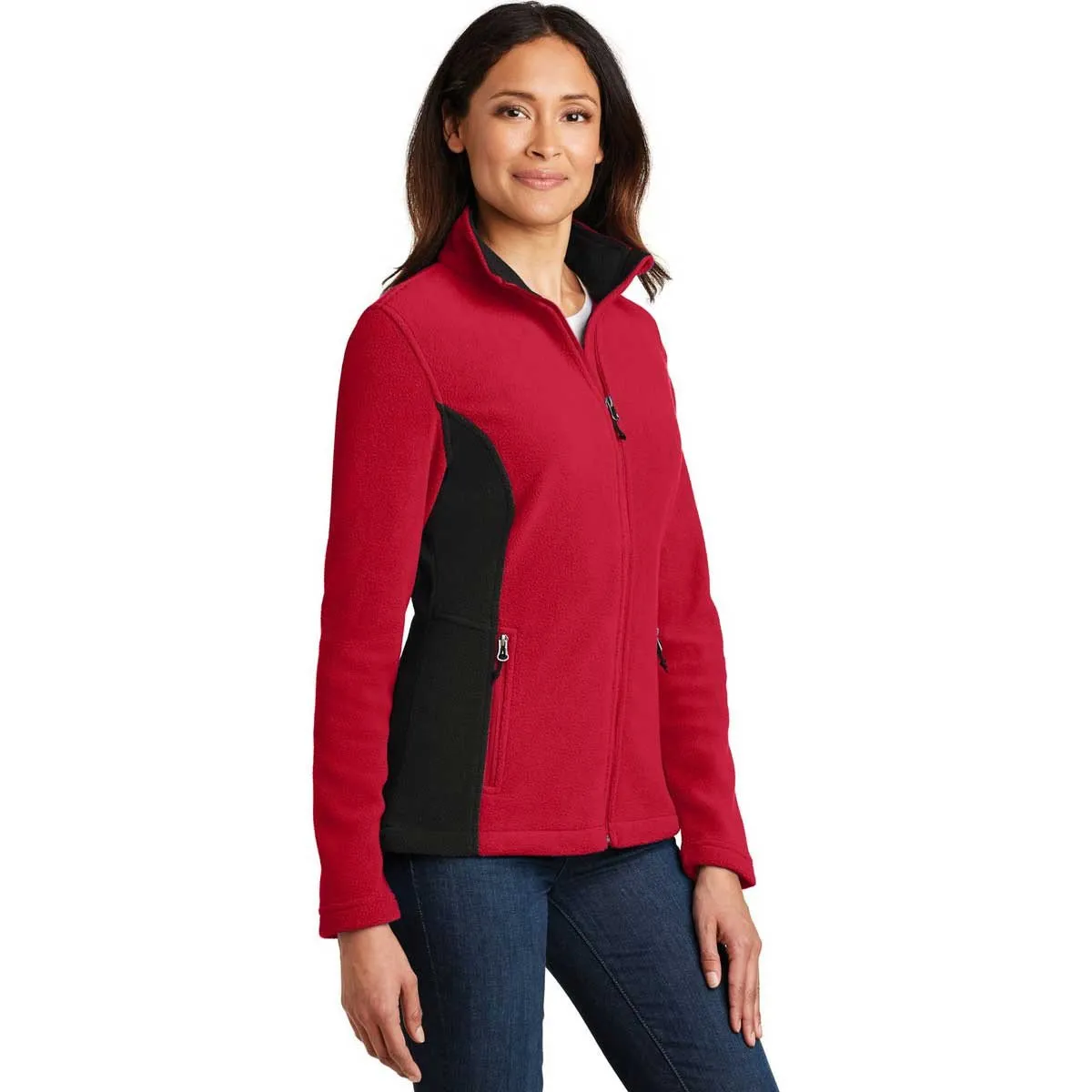 Port Authority Women's Rich Red/Black Colorblock Value Fleece Jacket