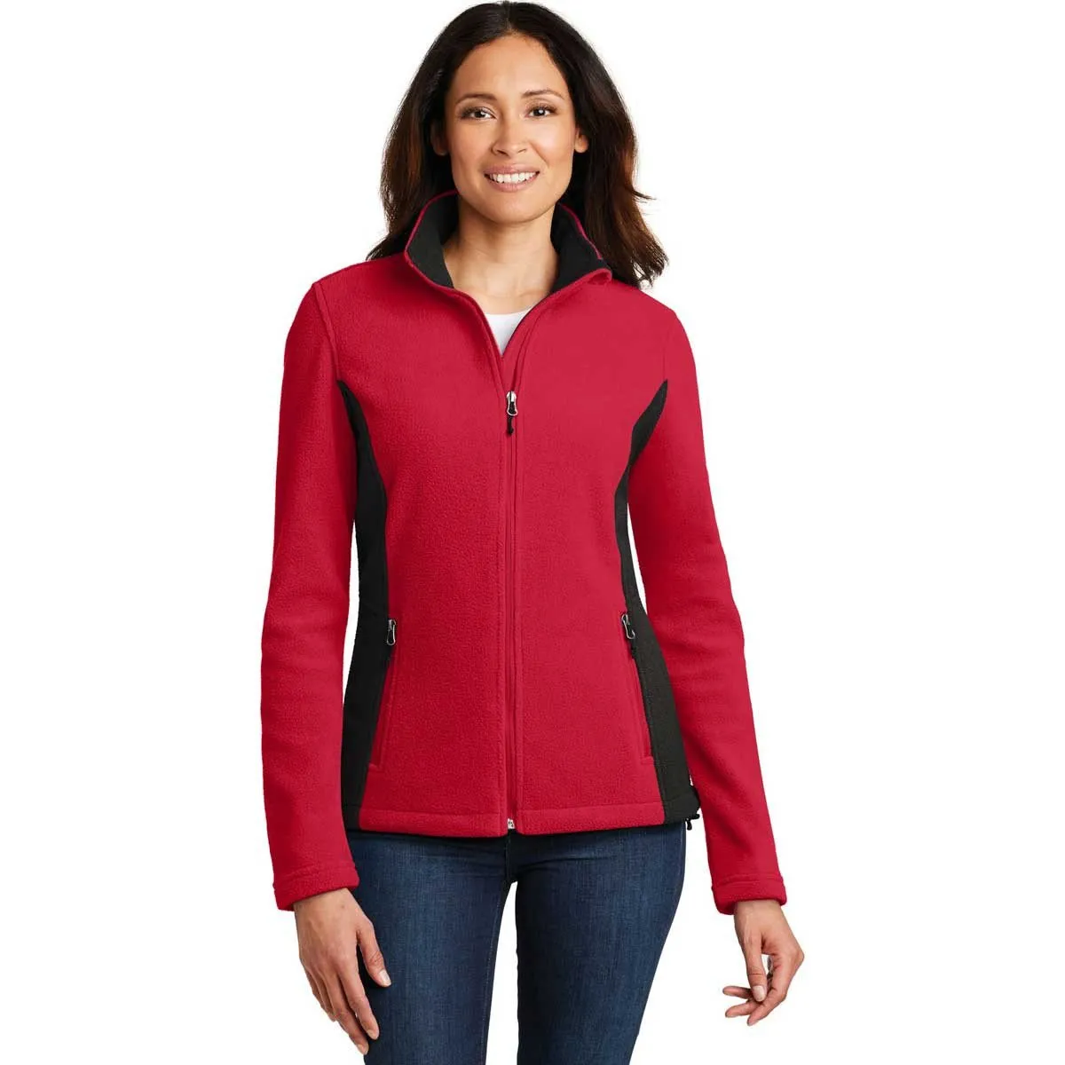 Port Authority Women's Rich Red/Black Colorblock Value Fleece Jacket