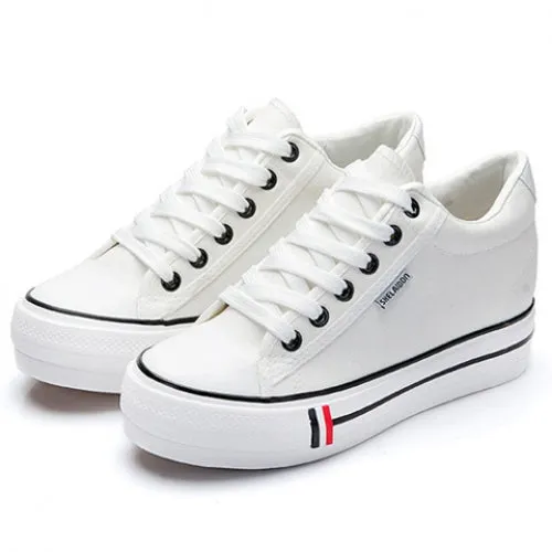 Preppy Style Lace-Up and Round Toe Design Women's Canvas Shoes