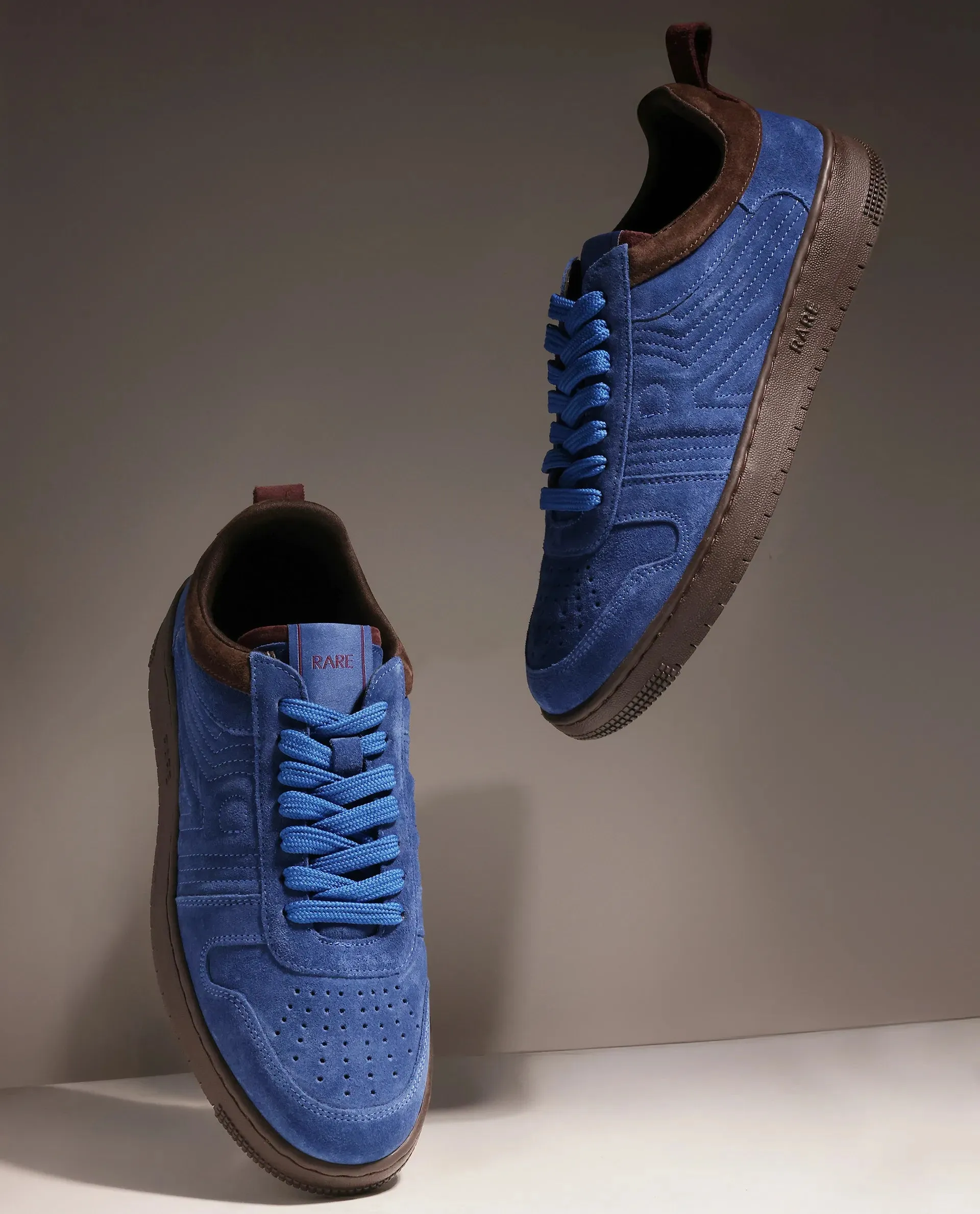 Rare Rabbit Men's Banes Blue Genuine Suede Leather Low-top Lace Up Sneaker Shoes