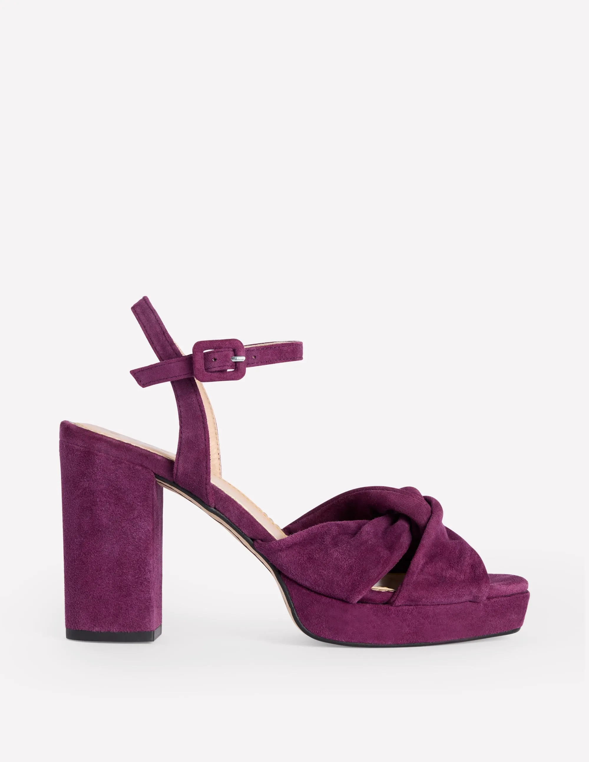 Twist-Front Heeled Platforms-Damson Suede