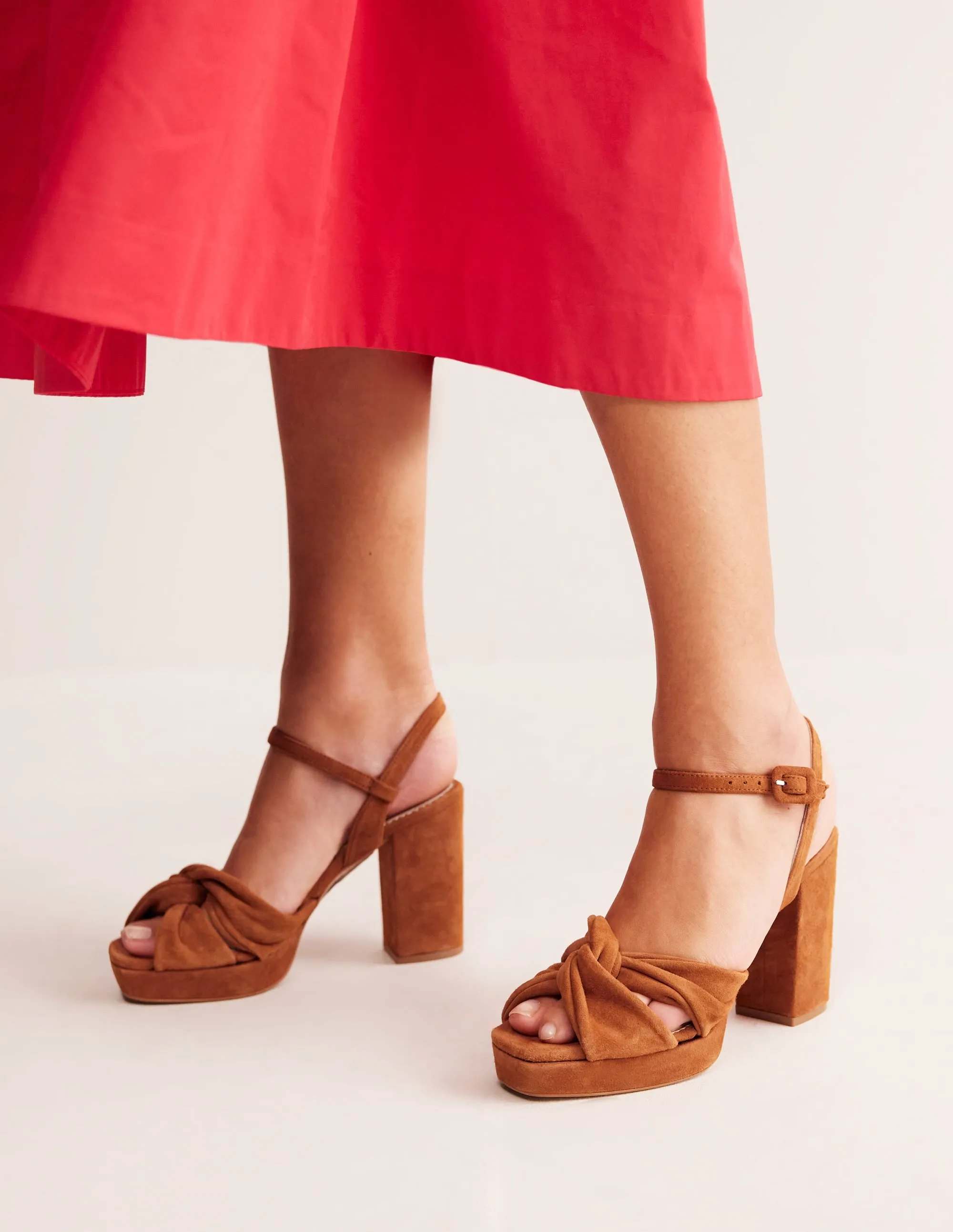 Twist-Front Heeled Platforms-Ginger Snap Suede