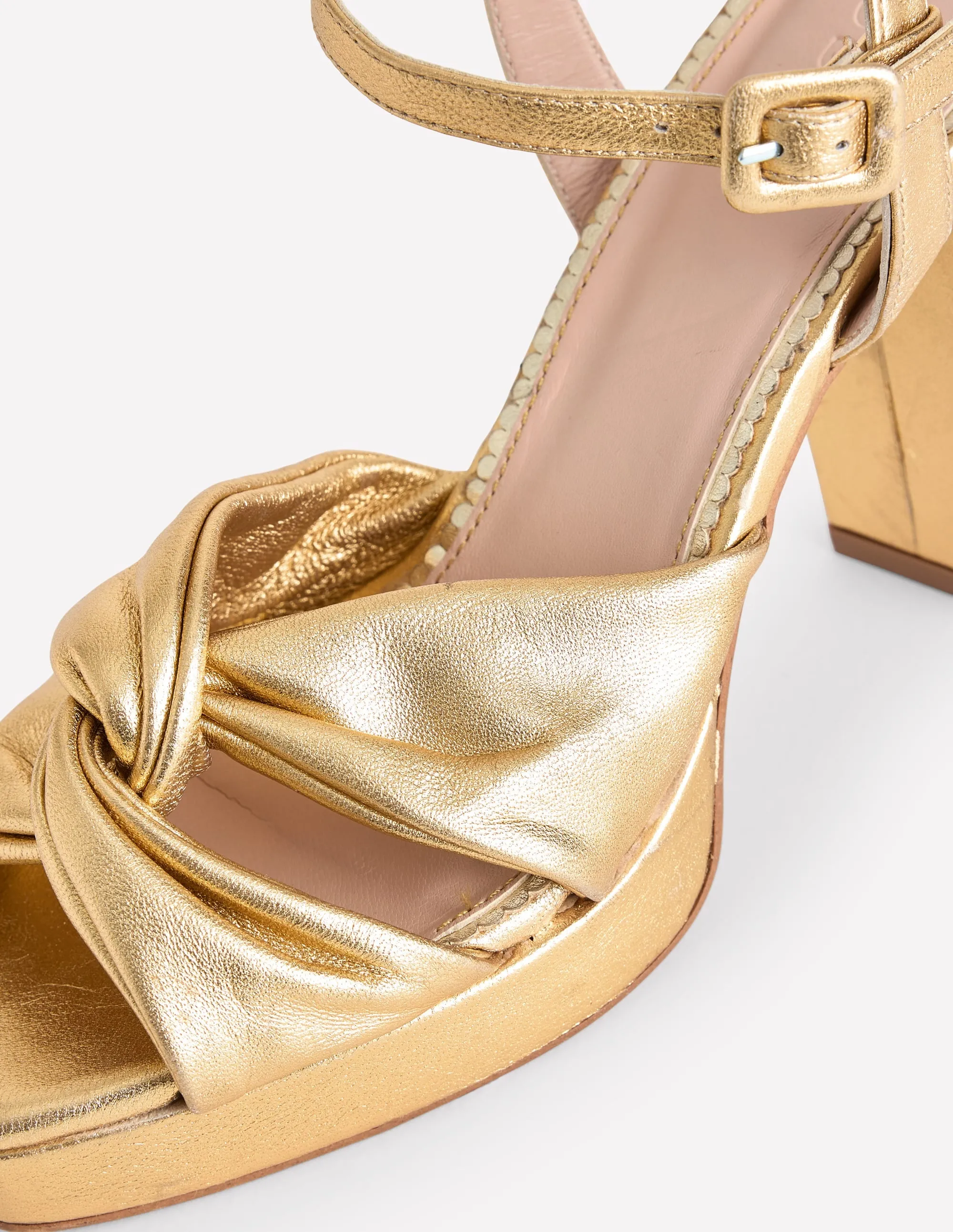 Twist-Front Heeled Platforms-Gold Metallic