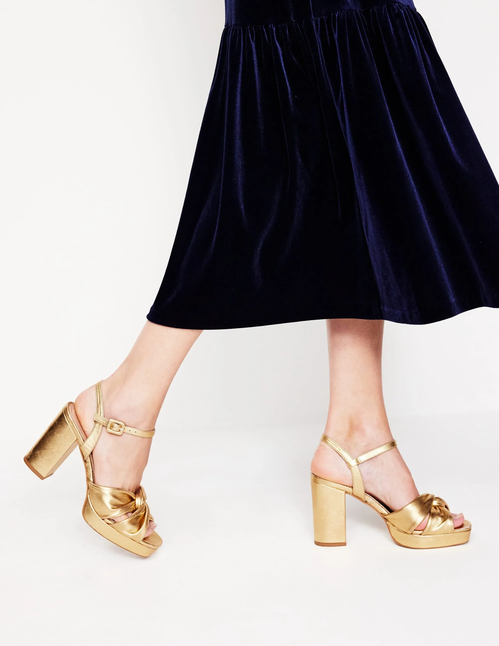 Twist-Front Heeled Platforms-Gold Metallic