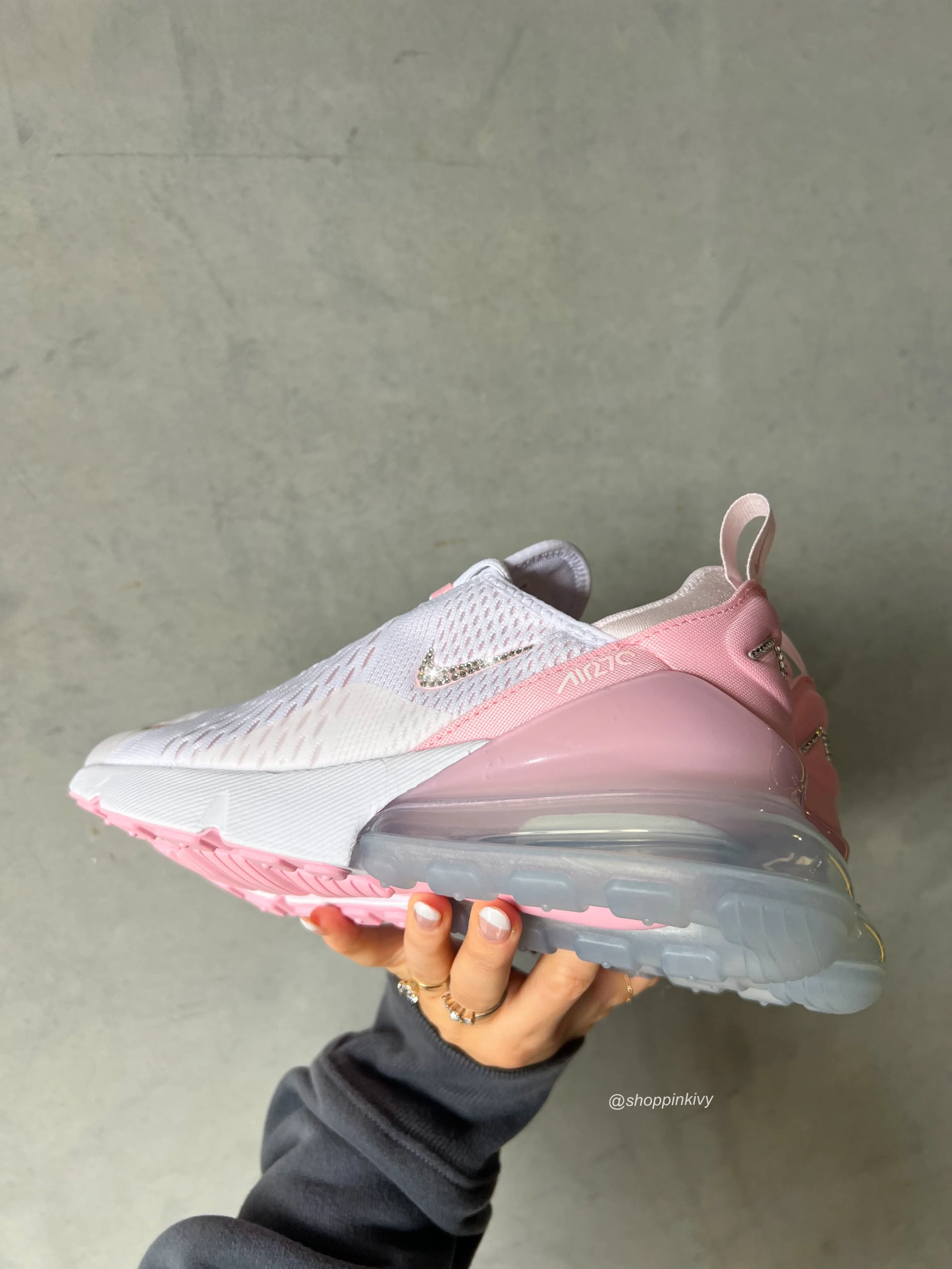 White Pink Swarovski Women's Nike Shoes Air Max 270