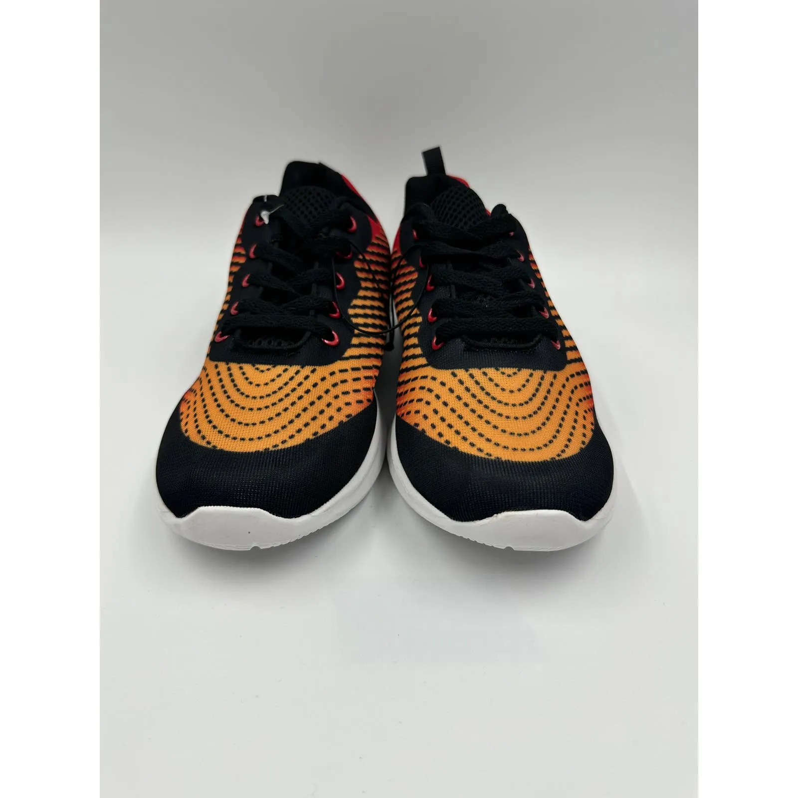 Women's Size 7, Black & Orange Funky Design Sneaker w/ Thick White Sole